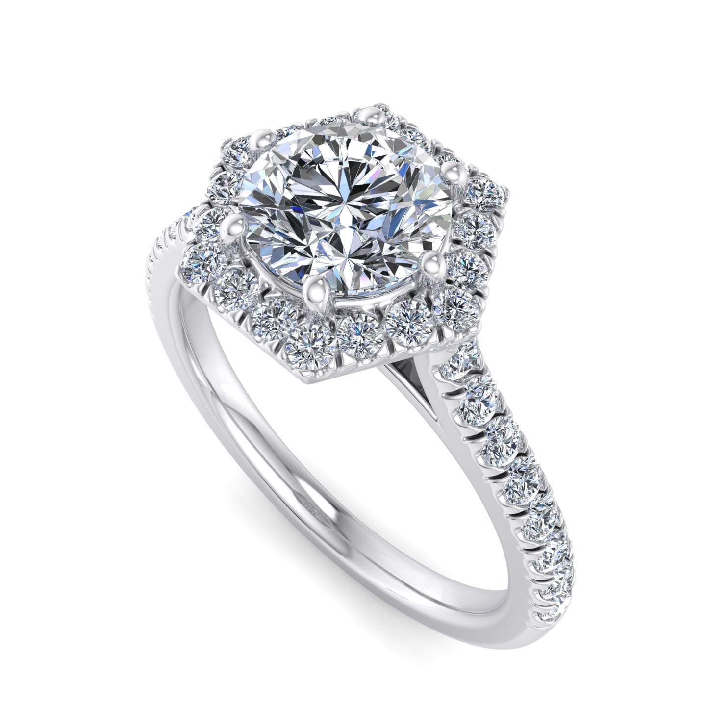 Lily Hexagon frame Halo Engagement Ring